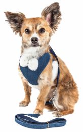 Luxe 'Pom Draper' 2-In-1 Mesh Reversed Adjustable Dog Harness-Leash W/ Pom-Pom Bowtie (Size: Large)