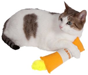 Rectangular Duffle Crinkle Plush Faux Fur Teaser Catnip Kitty Cat Toy (Color: Orange)