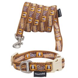 Caliber' Designer Embroidered Fashion Pet Dog Leash And Collar Combination (Color: Brown Pattern, Size: Medium)