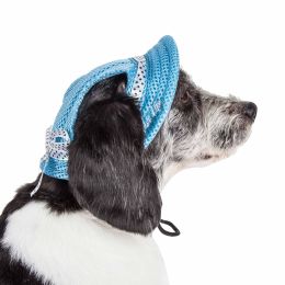 Sea Spot Sun' Uv Protectant Adjustable Fashion Mesh Brimmed Dog Hat Cap (Color: Blue, Size: Medium)