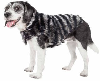 Luxe 'Chauffurry' Beautiful Designer Zebra Patterned Mink Fur Dog Coat Jacket (Size: Small)