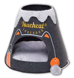 Molten Lava Designer Triangular Cat Pet Kitty Bed House With Toy (Color: Black/White)