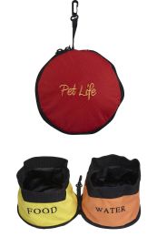 Double Food and Water Travel Pet Bowl (Color: Red)