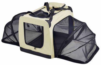 Hounda Accordion' Metal Framed Soft-Folding Collapsible Dual-Sided Expandable Pet Dog Crate (Color: Khaki, Size: Medium)