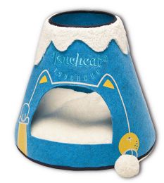 Molten Lava Designer Triangular Cat Pet Kitty Bed House With Toy (Color: Blue/White)