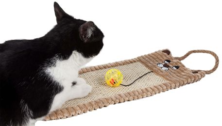 Eco-Natural Sisal And Jute Hanging Carpet Kitty Cat Scratcher Lounge With Toy (Color: Brown)