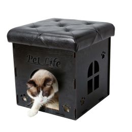 Foldaway Collapsible Designer Cat House Furniture Bench (Color: Black)