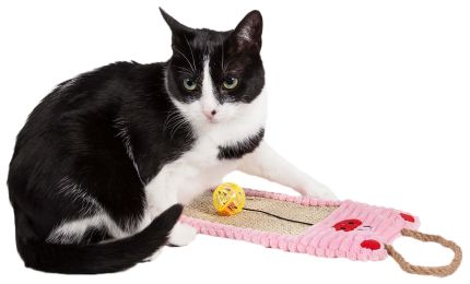 Eco-Natural Sisal And Jute Hanging Carpet Kitty Cat Scratcher Lounge With Toy (Color: Pink)