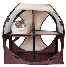 Kitty-Play Obstacle Travel Collapsible Soft Folding Pet Cat House (Color: Khaki/Brown)