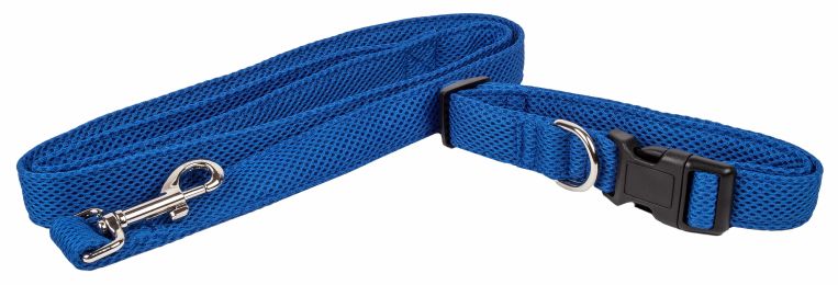 Aero Mesh' 2-In-1 Dual Sided Comfortable And Breathable Adjustable Mesh Dog Leash-Collar (Color: Blue, Size: Medium)