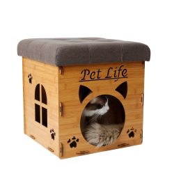 Foldaway Collapsible Designer Cat House Furniture Bench (Color: Light Wood)