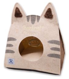 Kitty Ears' Travel On-The-Go Collapsible Folding Cat Pet Bed House With Toy (Color: Brown)