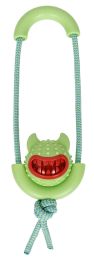 Sling-Away Treat Dispensing Launcher With Natural Jute, Squeak Rubberized Dog Toy (Color: Green)