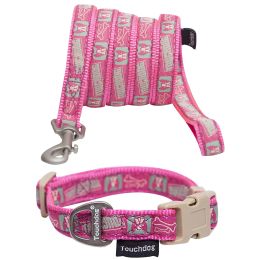 Caliber' Designer Embroidered Fashion Pet Dog Leash And Collar Combination (Color: Pink Pattern, Size: Large)