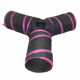 3-Way Kitting-Go-Seek Interactive Collapsible Passage Kitty Cat Tunnel (Color: Pink/Black)