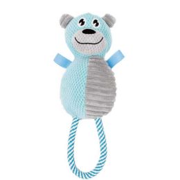 Plush Huggabear Natural Jute And Squeak Chew Tugging Dog Toy (Color: Blue/Grey)