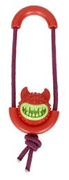 Sling-Away Treat Dispensing Launcher With Natural Jute, Squeak Rubberized Dog Toy (Color: Red)