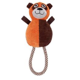 Plush Huggabear Natural Jute And Squeak Chew Tugging Dog Toy (Color: Orange/Dark Brown)