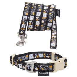Caliber' Designer Embroidered Fashion Pet Dog Leash And Collar Combination (Color: Black Pattern, Size: Small)
