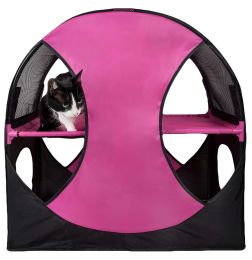 Kitty-Play Obstacle Travel Collapsible Soft Folding Pet Cat House (Color: Pink/Black)