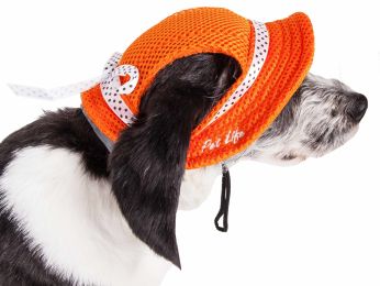 Sea Spot Sun' Uv Protectant Adjustable Fashion Mesh Brimmed Dog Hat Cap (Color: Orange, Size: Large)