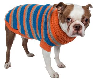 Heavy Cable Knit Striped Fashion Polo Dog Sweater (Size: Large)