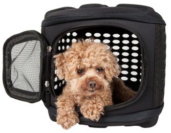 Circular Shelled Perforate Lightweight Collapsible Military Grade Transporter Pet Carrier (Color: Black)