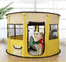 Portable Pet Soft Playpen, Pop up Tent Indoor & Outdoor Use Durable Paw Kennel Cage, Waterproof Bottom Removable Top Puppy Pen (Color: Yellow)