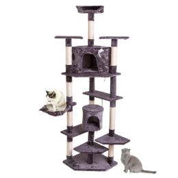 80" Solid Cute Sisal Rope Plush Cat Climb Tree Cat Tower (Color: Grey)