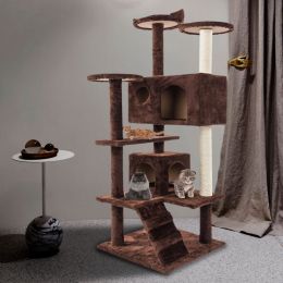 52" Solid Cute Sisal Rope Plush Cat Climb Tree Cat Tower (Color: Brown)