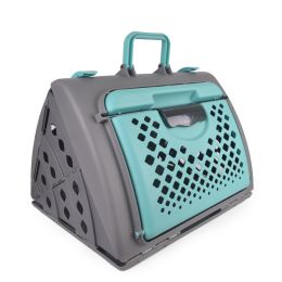 Pet Foldable Travel Cat Carrier - Front Door Collapsible Carrier Plastic Cat Lightweight Carrier (Color: Blue)