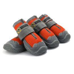 Pet Non-Skid Booties, Waterproof Socks Breathable Non-Slip with 3m Reflective Adjustable Strap (4PCS/Set) Paw Protector (Color: Orange, Size: X-Large)