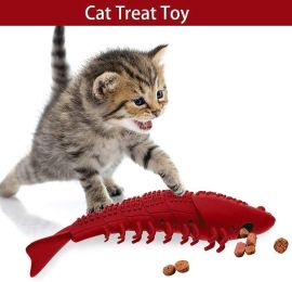 Lobster Shape Cat Toothbrush Interactive Chewing Catnip Toy Dental Care for Kitten Teeth Cleaning Leaky Food Device Natural Rubber Bite Resistance (Color: Red)