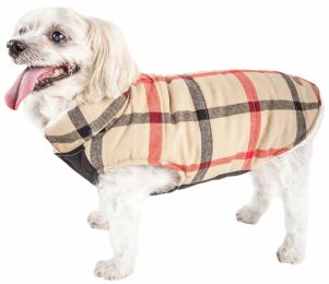 Allegiance' Classical Plaided Insulated Dog Coat Jacket (Color: Khaki, Size: X-Small)