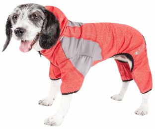 Active 'Fur-Breeze' Heathered Performance 4-Way Stretch Two-Toned Full Bodied Hoodie (Color: Red, Size: Medium)