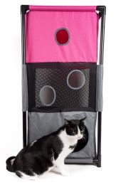 Kitty-Square Obstacle Soft Folding Sturdy Play-Active Travel Collapsible Travel Pet Cat House Furniture (Color: Pink/Grey)