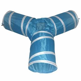 3-Way Kitting-Go-Seek Interactive Collapsible Passage Kitty Cat Tunnel (Color: Blue/White)