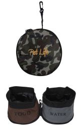 Double Food and Water Travel Pet Bowl (Color: Camo)