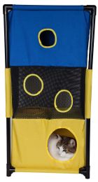 Kitty-Square Obstacle Soft Folding Sturdy Play-Active Travel Collapsible Travel Pet Cat House Furniture (Color: Blue/Yellow)