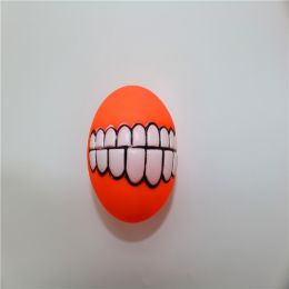 Pet Squeaky Ball Interactive Dog Chewing Toy with Funny Large Teeth Design for Aggressive Chewers Toy (Color: Orange)