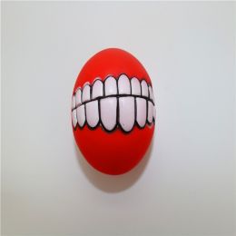 Pet Squeaky Ball Interactive Dog Chewing Toy with Funny Large Teeth Design for Aggressive Chewers Toy (Color: Red)