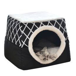 Pet Cat Bed Cube Indoor Cats House, Warm Small Kitten Nest Collapsible Cat Cave Cute Sleeping Mat Comfortable Cushion Cats Bed (Size: Large)